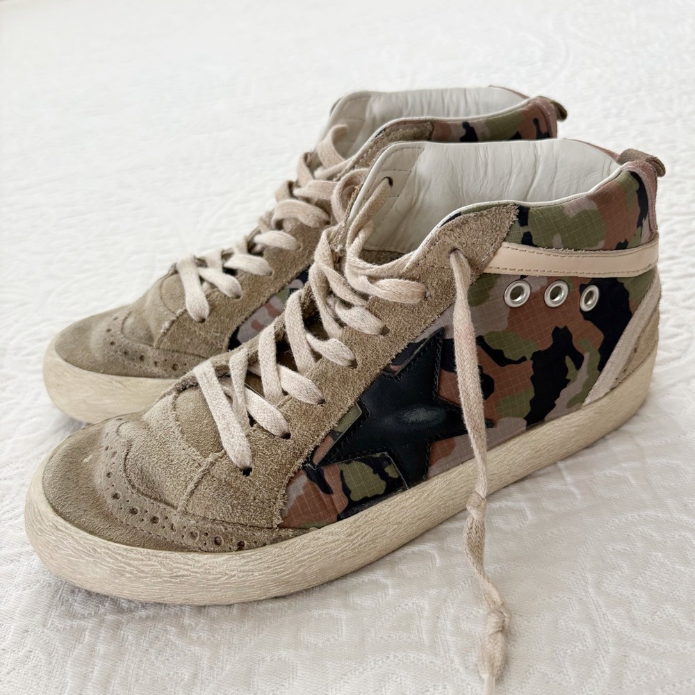 Golden Goose Mid Star Sneaker, Suede / Camo Sz 36